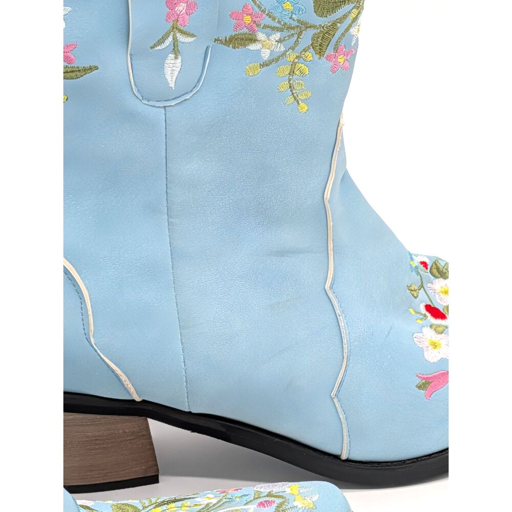 Women’s Blue Floral Embroidered Cowboy Cowgirl Boots Pointed Toe Western Boho - Picture 8 of 16